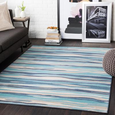 Livabliss Colton Aqua Wavy Stripes Area Rug