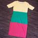 Lularoe Dresses | Lularoe Colorblock Julia Dress Tee Shirt Material Form Fit Knee Length Size Xs | Color: Green/Yellow | Size: Xs