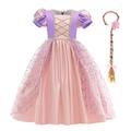 IBTOM CASTLE Children's Girls' Costume Princess Rapunzel Long Dress Party Cosplay Fancy Dress Festive Carnival Party Dress Bridesmaid Maxi Dress Birthday Party Dress Size 98-140, pink, 11-12 Years