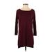 Old Navy Casual Dress - Sweater Dress Crew Neck Long sleeves: Burgundy Solid Dresses - Women's Size Small