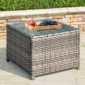 Lark Manor™ Ilkeston Coffee Table Glass/Wicker/Rattan in Gray | 18.3 H x 23.89 W x 23.89 D in | Outdoor Furniture | Wayfair