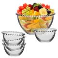 Fruit Salad Bowl Set - Large Beaded Glass Bowl & 4 Dessert Bowls Dining Serveware Set
