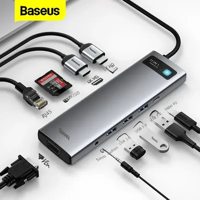 Bas192.USB C HUB USB 3.0 Type C Vers HDMI Compatible RJ45 Adaptateur Lecteur SD 8 en 1 USB-C HUB