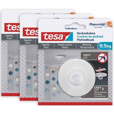 Tesa - Selbstklebender Deckenhaken Tapeten & Putz im 3er Pack - ideal zur Befestigung von