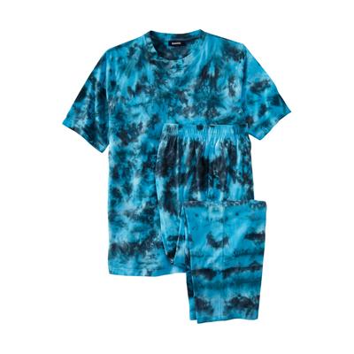 Men's Big & Tall Lightweight Cotton Novelty PJ Set by KingSize in Electric Turquoise Marble (Size 3XL) Pajamas