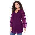 Plus Size Women's Ruffle Blouse by Roaman's in Dark Berry Polka Dots (Size 12 W)