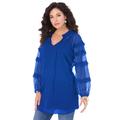 Plus Size Women's Ruffle Blouse by Roaman's in Vivid Blue Polka Dots (Size 30 W)