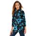 Plus Size Women's Long-Sleeve Kate Big Shirt by Roaman's in Teal Rose Floral (Size 14 W) Button Down Shirt Blouse