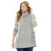 Plus Size Women's Button-Neck Waffle Knit Sweater by Woman Within in Heather Grey (Size 3X) Pullover