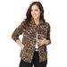 Plus Size Women's Classic Cotton Denim Jacket by Jessica London in Brown Painterly Cheetah (Size 12) 100% Cotton Jean Jacket