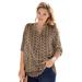 Plus Size Women's Three-Quarter Sleeve Tab-Front Tunic by Woman Within in New Khaki Geo (Size 1X)