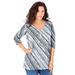 Plus Size Women's Long-Sleeve V-Neck Ultimate Tee by Roaman's in Grey Bias Stripe (Size 22/24) Shirt
