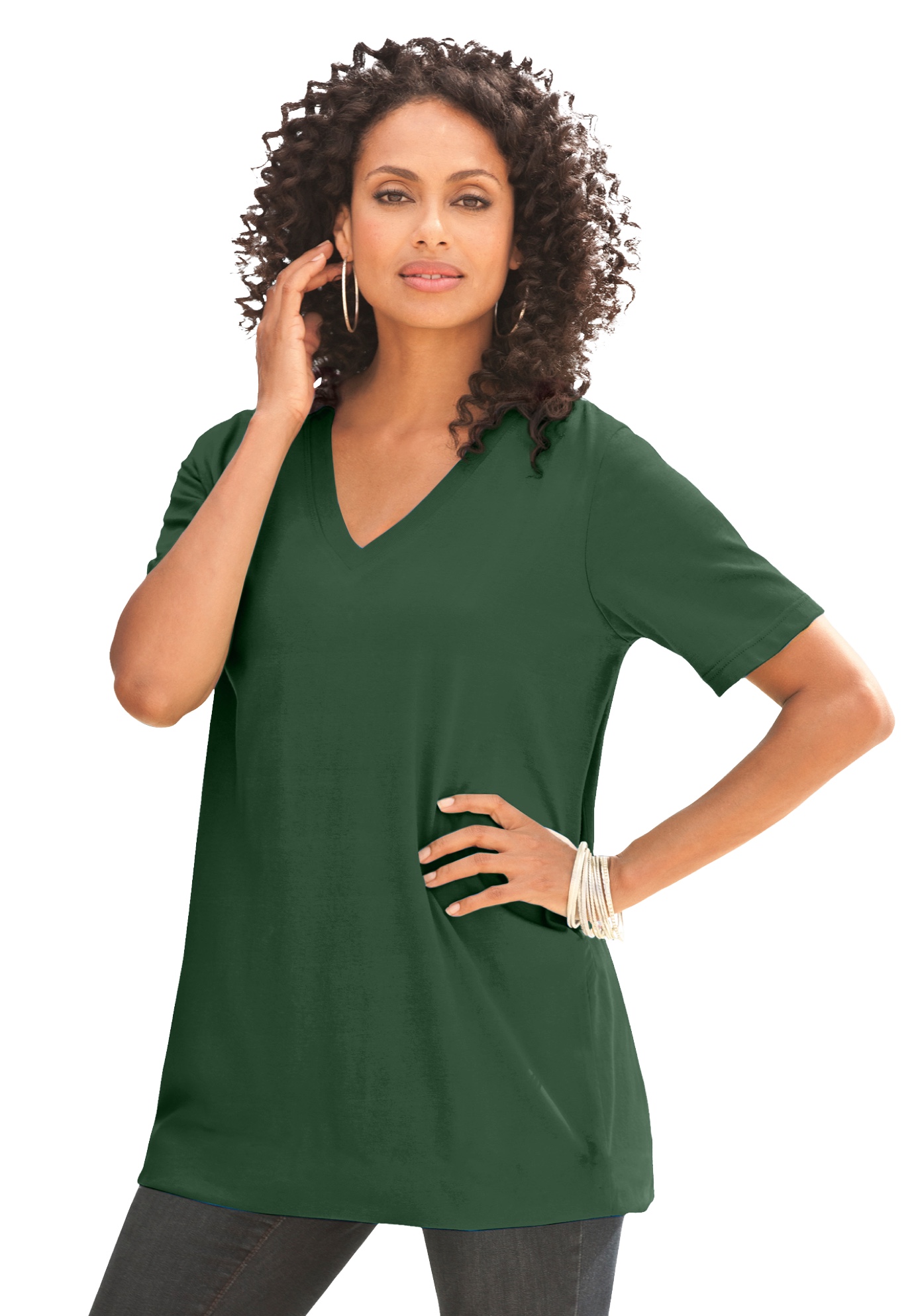 Plus Size Women's Plus Size Cotton Ultimate V-Neck Tee by Roaman's in Midnight Green (Size 3X) 100% Cotton T-Shirt