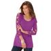 Plus Size Women's Lattice-Sleeve Ultimate Tee by Roaman's in Purple Magenta (Size 42/44) Shirt