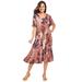 Plus Size Women's Short Pullover Crinkle Dress by Woman Within in Ivory Patchwork Floral (Size 14 W)