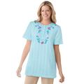 Plus Size Women's 7-Day Embroidered Pointelle Tunic by Woman Within in Seamist Blue Floral Embroidery (Size M)