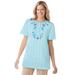 Plus Size Women's 7-Day Embroidered Pointelle Tunic by Woman Within in Seamist Blue Floral Embroidery (Size M)