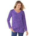 Plus Size Women's Perfect Printed Long-Sleeve V-Neck Tee by Woman Within in Petal Purple Floral Paisley (Size 18/20) Shirt