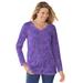 Plus Size Women's Perfect Printed Long-Sleeve V-Neck Tee by Woman Within in Petal Purple Floral Paisley (Size 18/20) Shirt