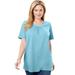 Plus Size Women's Perfect Button-Sleeve Shirred Scoop-Neck Tee by Woman Within in Seamist Blue (Size M) Shirt