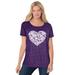 Plus Size Women's Marled Cuffed-Sleeve Tee by Woman Within in Radiant Purple Heart Placement (Size M) Shirt