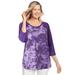 Plus Size Women's Three-Quarter Sleeve Baseball Tee by Woman Within in Radiant Purple Tie Dye (Size 1X) Shirt