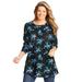 Plus Size Women's Perfect Printed Long-Sleeve Crewneck Tunic by Woman Within in Blue Rose Ditsy Bouquet (Size 3X)