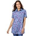 Plus Size Women's Perfect Printed Short-Sleeve Polo Shirt by Woman Within in French Blue Pretty Floral (Size 1X)