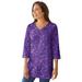 Plus Size Women's Perfect Printed Three-Quarter-Sleeve V-Neck Tunic by Woman Within in Petal Purple Pretty Floral (Size 26/28)