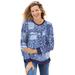 Plus Size Women's French Terry Sweatshirt by Woman Within in French Blue Patched Paisley (Size L)