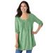 Plus Size Women's 7-Day Three-Quarter Sleeve Pintucked Henley Tunic by Woman Within in Sage (Size 3X)