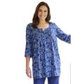 Plus Size Women's 7-Day Three-Quarter Sleeve Pintucked Henley Tunic by Woman Within in Navy Paisley Floral (Size 4X)