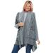 Plus Size Women's Fringed Shawl Collar Fleece Jacket by Woman Within in Gunmetal (Size 2X)