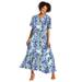 Plus Size Women's Short-Sleeve Crinkle Dress by Woman Within in French Blue Floral Animal (Size 5X)