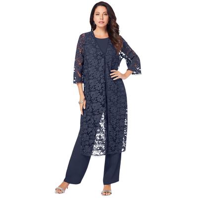 Plus Size Women's Lace Duster Pant Set by Roaman's in Navy (Size 40 W)