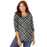 Plus Size Women's Suprema® 3/4 Sleeve V-Neck Tee by Catherines in Black Plaid (Size 2XWP)