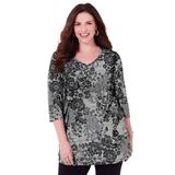 Plus Size Women's Easy Fit 3/4 Sleeve V-Neck Tee by Catherines in Ivory Floral Lace (Size 0X)
