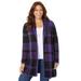 Plus Size Women's Country Village Sweater Cardigan by Catherines in Dark Violet Black Buffalo Plaid (Size 2X)