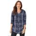 Plus Size Women's Effortless Pintuck Plaid Tunic by Catherines in Navy Plaid (Size 6X)