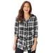 Plus Size Women's Effortless Pintuck Plaid Tunic by Catherines in Black Ivory Plaid (Size 1X)