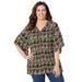 Plus Size Women's Bejeweled Pleated Blouse by Catherines in Coffee Bean Geo (Size 0X)