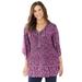 Plus Size Women's Bejeweled Pleated Blouse by Catherines in Pink Burst Batik Border (Size 0X)