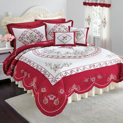 Ava Oversized Embroidered Cotton Quilt by BrylaneHome in Red (Size FL/QUE)