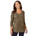 Plus Size Women's Stretch Cotton Scoop Neck Tee by Jessica London in Natural Bold Leopard (Size 18/20) 3/4 Sleeve Shirt