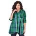 Plus Size Women's Soft Plaid Button-Up Big Shirt by Roaman's in Midnight Vine Medallion Plaid (Size 42 W)