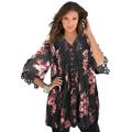 Plus Size Women's Juliet Lace Big Shirt by Roaman's in Black Watercolor Bouquet (Size 18 W) Long Shirt Blouse