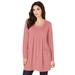 Plus Size Women's Long-Sleeve Two-Pocket Soft Knit Tunic by Roaman's in Desert Rose (Size 5X) Shirt