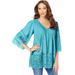 Plus Size Women's Lace-Hem Pintuck Tunic by Roaman's in Soft Turquoise (Size 12) Long Shirt