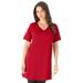 Plus Size Women's Short-Sleeve V-Neck Ultimate Tunic by Roaman's in Classic Red (Size 5X) Long T-Shirt Tee