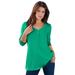 Plus Size Women's Long-Sleeve Henley Ultimate Tee with Sweetheart Neck by Roaman's in Tropical Emerald (Size 1X) 100% Cotton Shirt